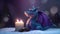 Funny cute dragon with candle for winter holidays and 2024 lunar new year celebration. Generated AI