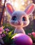 Funny Cute Easter Bunny With An Easter Egg In A Magical Forest - AI Generated Illustration