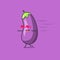 Funny cute eggplant character. Vector flat eggplant cartoon character falling in love. Isolated on purple background. Eggplant