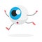 Funny cute eyeball character running fast in anxiety and rush