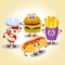 Funny, cute fast food hamburger, french fries, lemonade