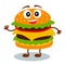 Funny, cute fast food hamburger with smiling human face isolated