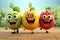 Funny, cute fruit with a face isolated on a blurred light background
