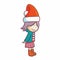 Funny and cute girl with winter wardrobe and wearing Santa`s hat for christmas