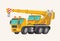 Funny cute hand drawn cartoon vehicles. Toy Car. Bright cartoon yellow Crane. Machines for the Building Work Toy