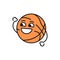 Funny cute happy basketball character black line icon.