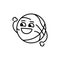 Funny cute happy basketball character black line icon.