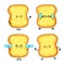 Funny cute happy sliced toast bread and butter characters bundle set. Vector hand drawn doodle style cartoon character