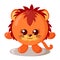 Funny cute kawaii lion with round body in flat design with shadows