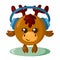 Funny cute kawaii moose or deer with headphones and round body in flat design with shadows