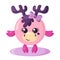 Funny cute kawaii moose girl with round body and hair bow in flat design with shadows.