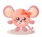 Funny cute kawaii mouse with round body and hair bow in flat design with shadows