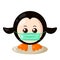 Funny cute kawaii penguin with round body and protective medical face mask in flat design with shadows