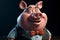 Funny cute little farm pig 3D cartoon character. Ai generated