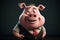 Funny cute little farm pig 3D cartoon character. Ai generated