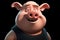 Funny cute little farm pig 3D cartoon character. Ai generated