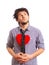 Funny cute man wearing tie with red heart