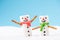 Funny Cute Marshmallow Snowmans. Fun Outdoor Games in Snow
