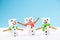 Funny Cute Marshmallow Snowmans. Fun Outdoor Games in Snow