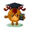 Funny cute moose or deer justice with book copy space and hat in flat design