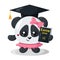 Funny cute panda justice with book copy space and hat in flat design