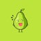 Funny cute pear character. Vector flat pear cartoon character mocking. Isolated on green background. Pear fruit concept
