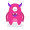 Funny Cute Pinky One Eye Halloween Monster with Horn Flat Design Vector