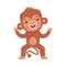 Funny cute playful baby monkey. African tropical animal cartoon character vector illustration