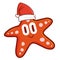 Funny and cute red starfish wearing Santa`s hat for Christmas