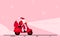Funny cute Santa Claus riding on the moped with a bag full of gifts. Merry Christmas and a Happy New Year greeting. Santa Claus on