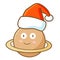 Funny and cute saturn planet wearing Santa`s hat for christmas