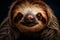 Funny cute sloth. Tropical or exotic animal inhabiting savannah. Happy lazy mammal. Neural network AI generated