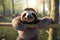 Funny cute sloth. Tropical or exotic animal inhabiting savannah. Happy lazy mammal. Neural network AI generated