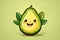 Funny cute smiling avocado character on a green background