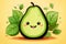 Funny cute smiling avocado character on a yellow background