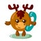 Funny cute smiling deer or moose holding a phone.