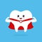 Funny cute smiling super hero tooth. Vector