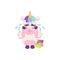 Funny cute unicorn cartoon character crying, flat vector illustration isolated.