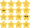 Funny, cute vector set of 16 kawaii stars.