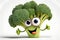 Funny cute vegetable smiles. Happy broccoli. Healthy nutrition concept, generative AI.