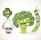 Funny cute vegetables smiles - mushroom, peas, broccoli, artichoke