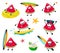 Funny and cute watermelons in a cartoon style kawaii, perfect for prints of children`s clothing, stickers, decor and the