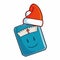 Funny and cute weight scale wearing Santa`s hat for christmas and smiling happily