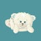 Funny cute white polar smiling nice bear is lying on the floor cartoon vector art illustration on blue background