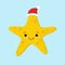 Funny and cute yellow starfish wearing Santa s hat for Christmas and smiling - 