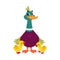 Funny Dabbling Duck Character Stand with Baby Duckling Vector Illustration