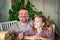 Funny dad helps daughter with distance learning