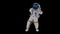 funny dancing austronaut isolated on black 3d animation