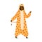 Funny dark skin woman in giraffe kigurumi at theme party vector flat illustration. Smiling female posing in cute animal