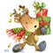 Funny deer Santa Claus. watercolor illustration